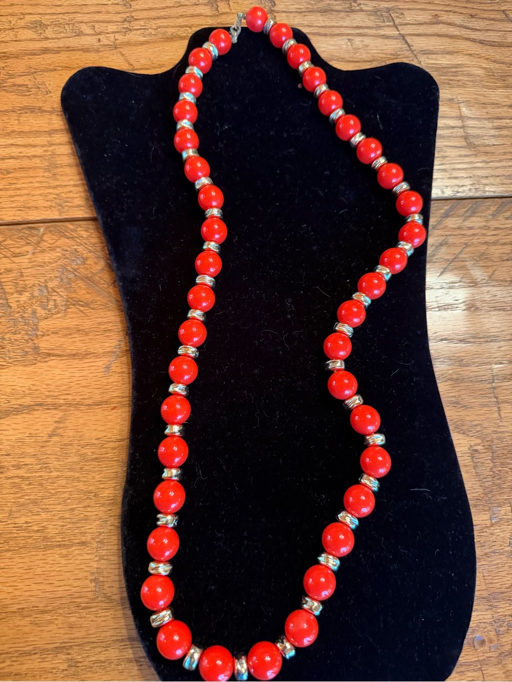 Red Beaded Necklace with TexturedAccent Spacers - Women's Jewelry
